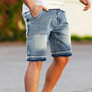 Short en jean délavé coupe droite décontractée pour homme, taille mi-haute, respirant, avec détails usés - Product Image 2