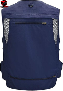 Men Outdoor Blue <b>Utility</b> <b>Vest</b> V-Neck Multi-Pocket Hunting Fishing Travel <b>Vest</b> Breathable Lightweight Sleeveless Jacket <b>vest</b> - Product Image 2