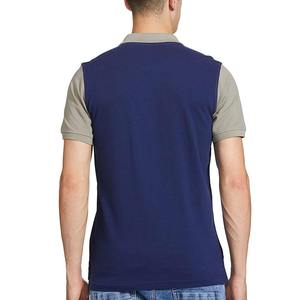 Polo de hombre con bloques de color, manga corta, corte regular, ribete en contraste, estilo casual, tejido, azul marino y gris sólido - Product Image 3