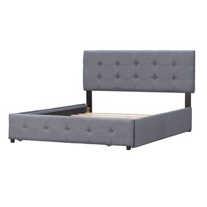 Cama Clásica Queen-Size Tapizada en Tela Gris Oscuro con Plataforma, 4 Cajones, No Requiere Base de Somier, con Cabecera Elegante - Product Image 5