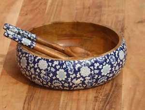 Ensemble de saladiers en bois de manguier faits à la main de haute qualité : design floral bohème, saladiers sculptés personnalisés pour la maison avec des accessoires pour servir la salade - Product Image 4