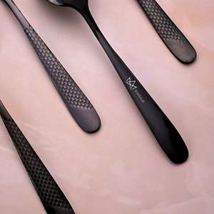 <b>Small</b> 304 Stainless Steel Tea Spoons Eco-Friendly Gold Plated Matte Black Set of 4 for Commercial Use in Hotels Food Service - Product Image 1