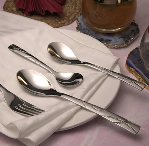 Ensemble de couverts en acier inoxydable pour hôtel, style élégant avec manche en bambou, couteau, fourchette, cuillère, vaisselle - Product Image 4