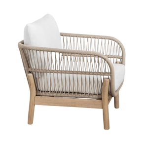 Chaise de jardin scandinave en rotin avec structure en rotin et coussin blanc, mobilier d'extérieur pour la maison et le jardin - Product Image 1