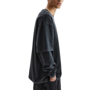Custom Men <b>Two</b> Color Sleeve T <b>Shirt</b> Cotton Oversized Tee <b>Double</b> Sleeve Streetwear Casual Fashion Short Sleeve - Product Image 1