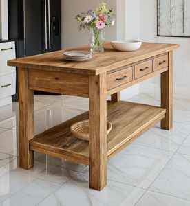 Mesa de Preparación de Cocina Rústica de Lujo 2026, Hecha de Madera Maciza, con Tres Cajones Integrados y Estante Inferior Abierto - Product Image 2