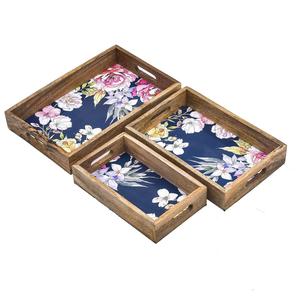 Hermosas Bandejas Decorativas con Estampado Floral en Azul Marino Oscuro y Blanco, Bandejas de Madera de Lujo para Servir, Venta al Por Mayor para Pedidos al Mayoreo - Product Image 2