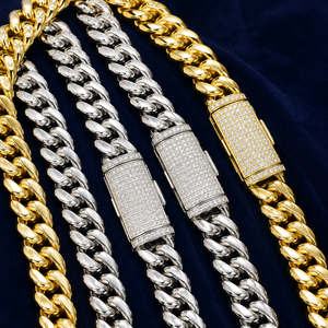สร้อยคอฮิปฮอปแบบ Cuban Link จากไมอามี ประดับเพชร VVS1 พร้อมตัวล็อคแบบ Moissanite ชุบทองบนเงินแท้ สร้อยคอฮิปฮอป เครื่องประดับ - Product Image 1
