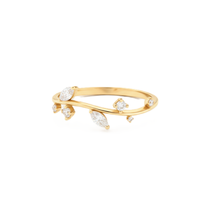 Bague de fiançailles de luxe à motif feuille, diamant de laboratoire taille marquise et rond, certifié IGI, en or massif 9K 10K 14K 18K, avec bande ondulée en or - Product Image 1