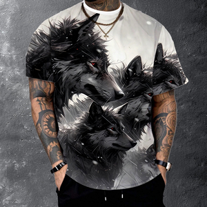 Camiseta de Moda para Hombre con Estampado de Lobo, Sublimación Digital 3D, Manga Corta, Cuello Redondo, Transpirable, Estilo Urbano, Informal, con Diseño Animal - Product Image 1