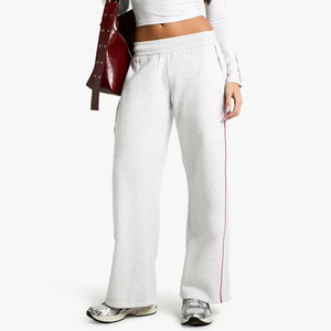 Nouveaux pantalons de jogging droits pour femmes en molleton doux gris cendré avec détails de passepoil, pantalons et pantalons de survêtement pour femmes - Product Image 6