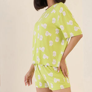 Ensemble t-shirt et short pour femme, dernière mode, vêtements décontractés, uni, couleur unie, été, 2 pièces, coton. - Product Image 2