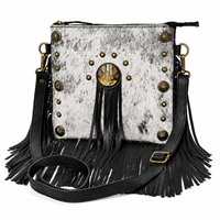 Sac bandoulière pour femme en cuir de vachette véritable à poils, style western avec franges et accents concho, fait main, pour le quotidien et les voyages