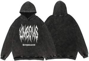 เสื้อฮู้ดสตรีทแวร์ผู้ชายแบบกำหนดเอง ผ้าโพลีเอสเตอร์ผสมฝ้าย ล้างสีแบบแอซิดวอช สไตล์วินเทจซีดจาง เสื้อฮู้ดลำลองสำหรับเล่นกีฬา - Product Image 3