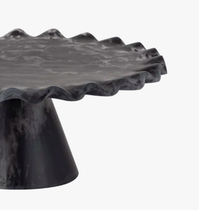 Support à gâteau de luxe en marbre noir, bord festonné, socle rond, pour présentation de desserts, idéal pour les mariages et les fêtes - Product Image 2