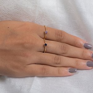 14K White Gold Natural Sapphire Dainty Constellation Ring for Women - Product Image 4