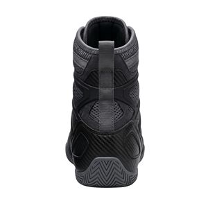 Bottes de boxe montantes noires charbon, chaussures de lutte, chaussures de combat à lacets, pour entraînement, gym, sparring, ring, avec soutien de la cheville, pour hommes - Product Image 3