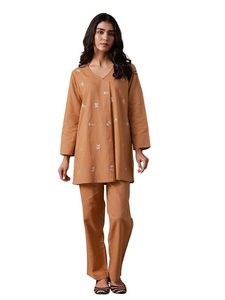 Women's Embroidered <b>Linen</b> Cotton A-Line Co-Ord Set - Product Image 1