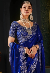 KV Embroidered Bollywood <b>Tissue</b>, Silk Blend Saree - Product Image 6