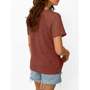 2025 2025, Túnica de moda para mujer, manga corta, cuello redondo, Tops informales elegantes, ropa de verano transpirable y fina - Product Image 5