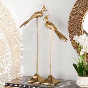 Ensemble de 2 figurines d'oiseaux plaquées or, décoration de table style Hollywood Glamour, design animal artistique pour salon - Product Image 6