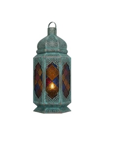 Handmade <b>Brass</b> Moroccan <b>Lantern</b> With Colored Glass Panels For Home Decoration - Product Image 1