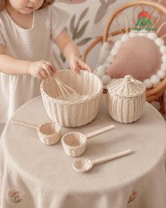 Ensemble de jouets de cuisine en rotin Nhat Minh pour enfants, outils de pâtisserie faits à la main avec bol, tasses à mesurer, cuillère, fouet, unisexe, 2-4 ans - Product Image 2