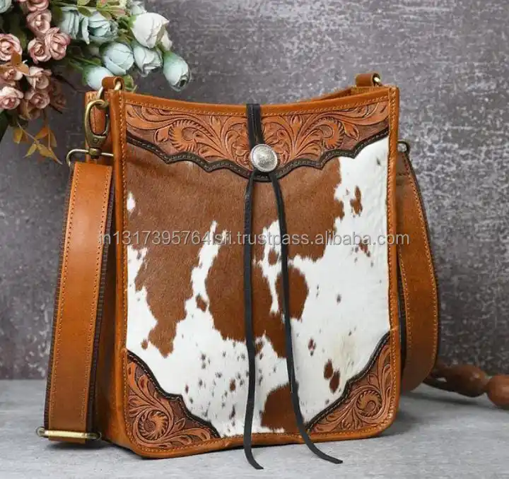 Personalizado boa qualidade elegante venda quente tooled pele couro bolsa esculpida couro mulheres estilo ocidental vintage