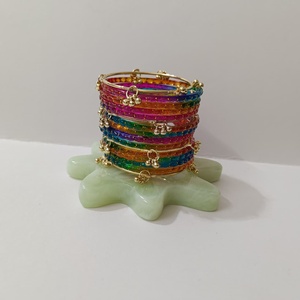 ชุดกำไลแก้วคาชเมียร์สีสันสดใส 16 ชิ้น หลากสี ทำด้วยมือ ชุบทอง คาด้า กุงรู เครื่องประดับพื้นเมืองแบบดั้งเดิมสำหรับผู้หญิง - Product Image 6