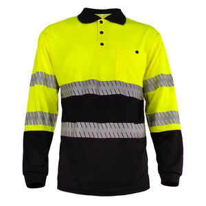 Camiseta polo de trabajo de manga larga con cinta reflectante plateada para hombre, camiseta de seguridad de alta visibilidad para uso en almacenes e industrias. - Product Image 2