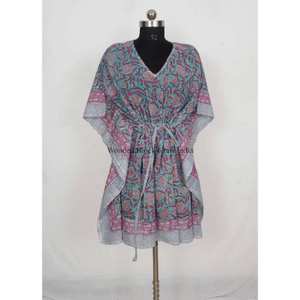 Caftán Largo de Algodón con Estampado Floral Indio, Estilo Modesto para Mamás, Ropa de Playa, Ropa de Dormir, Bikini - Product Image 4