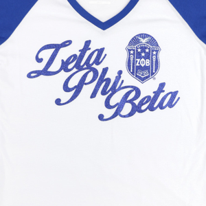 Zeta Phi Beta <b>White</b> V Neck T Shirt ZPB Greek Script Women Raglan Sleeve Casual <b>Tee</b> Lightweight Everyday Apparel - Product Image 5