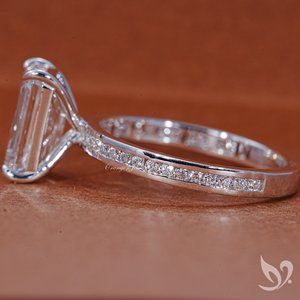3CT Emerald Cut Lab <b>Diamond</b> <b>Ring</b> Channel Set Pave Band IGI Certified 10K White Gold Engagement <b>Ring</b> - Product Image 2