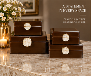 Chocolate <b>Brown</b> Glass Jewelry Storage Box Set with Natural Stone Accent Glossy Finish Soft Lining Decorative Keepsake Organizer - Product Image 4