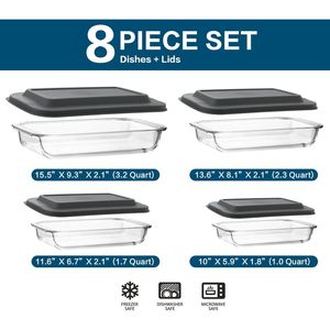 8-Piece Deep Glass Baking Dish Set with Plastic Lids Rectangle Glass <b>Bakeware</b> Set for Leftovers Pans for Lasagna - Product Image 2