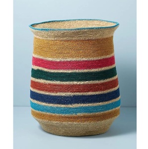 Panier de rangement décoratif bohème à rayures en jonc de mer, pliable, pour le linge ou comme organisateur de salon - Product Image 6