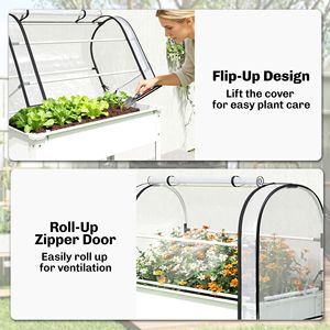 Fioriera Rialzata in Metallo Bianco con Copertura a Serra Ribaltabile, Gambe e Foro di Drenaggio - Prodotto per Giardino e Interni - Product Image 6