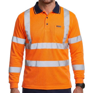 High Visibility Wholesale Long Sleeve <b>Polo</b> Shirts Men's Reflective Safety Workwear Knitted Polyester Custom Made <b>Polo</b> Shirts - Product Image 1