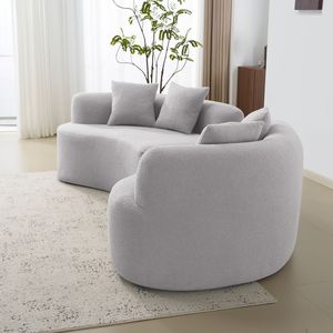 Curved Four-Seater Grey <b>Sofa</b> Full Compression <b>Sponge</b> Teddy Velvet Fabric No Assembly Required Compact Design <b>for</b> Small Spaces - Product Image 5