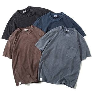 Men's Oversized Washed Cotton Jersey T-<b>Shirt</b> Short Sleeve O-Neck Solid Color Casual Blank <b>Pocket</b> Design - Product Image 1
