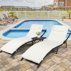Set Letto Pieghevole e Sedia da Spiaggia a Tre Pezzi Nero YJ con Quattro Linee per Uso in Giardino, Spedizione Gratuita - Product Image 2