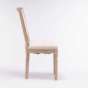 Ensemble de 2 chaises de salle à manger à dossier carré en tissu lin avec structure en bois massif de style français, couleur crème - Product Image 4