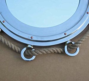 Nautical Roped Porthole <b>Mirror</b> Aluminum Wall Hanging Decorative <b>Mirror</b> for Coastal Vintage Home Decor - Product Image 5