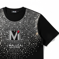 T-shirt personnalisé avec logo en strass, mode estivale, coupe ample, décoration en cristal et diamant, streetwear haut de gamme pour hommes
