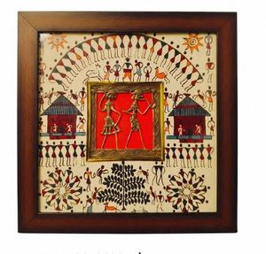 Arte Folclórico Rajastaní, Pintura Tribal Enmarcada, Marco de Madera, Decoración de Pared para el Hogar y Hoteles - Product Image 1