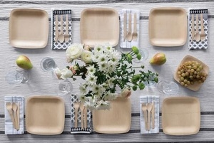 Assiettes jetables en feuille de palmier, carrées de 6 pouces, très demandées, pour servir des collations et desserts secs, idéales pour la maison et les fêtes. - Product Image 1