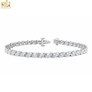 Pulsera de tenis con diamantes cultivados en laboratorio de corte marquesa, diseño de hoja y eslabones de eternidad |   Pulsera de Oro Sólido de 9K, 14K, 18K, Joyería Fina para la Muñeca - Product Image 1