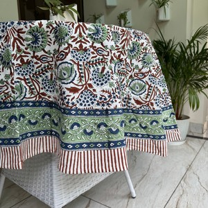 Indian Floral Block Print Premium Quality Handmade Cotton <b>Tablecloth</b> Square Covers Runner Modern Party 2026 - Product Image 2