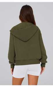 OEM Custom Heavyweight Women <b>Zip</b> Up Hoodie Full <b>Zip</b> Fleece <b>Hooded</b> Sweatshirt Casual Streetwear Kangaroo Pockets - Product Image 4
