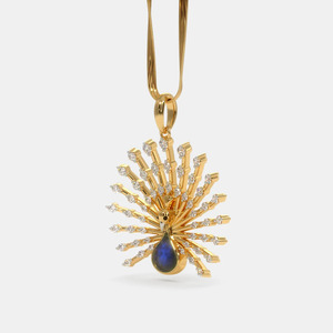 Yellow Gold Peacock <b>Blue</b> Gemstone Lab Grown Diamond Pendant <b>Necklace</b> - Product Image 4